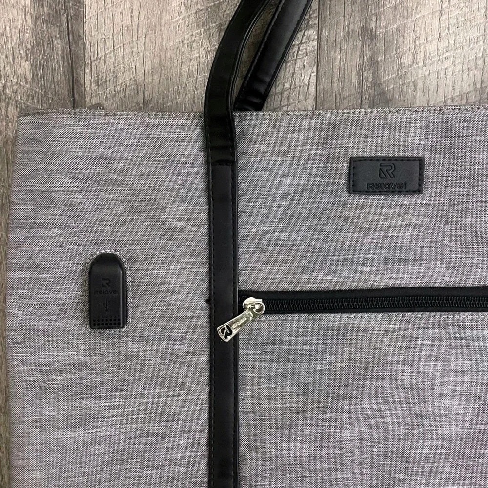 Relavel Laptop Tote Bag Gray Heathered Work Commuter Bag with USB Port Professio